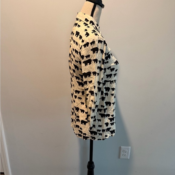 Anthropologie Maeve Woodland Walk Bear Print Button Down Blouse Shirt Women’s 0 - Picture 6 of 8
